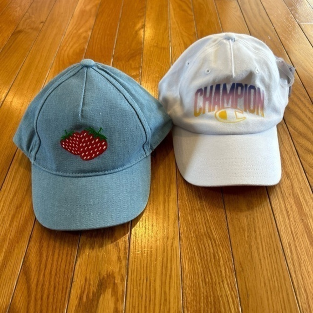 New NWT Champion Logo White Baseball Hat Tucker & Tate Blue Hat Strawberry